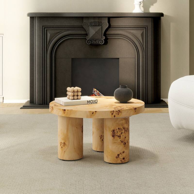Nebula 28" Burl Wood Round Pillar Leg Coffee Table