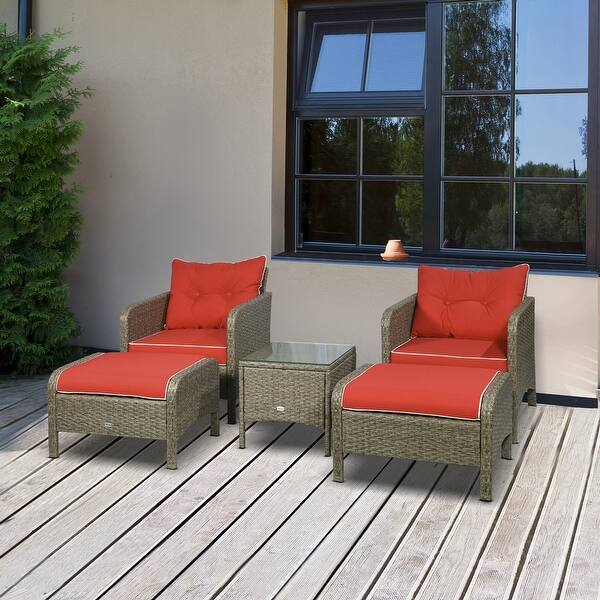 Outsunny 5 Piece Rattan Wicker Outdoor Patio Conversation Set with 2