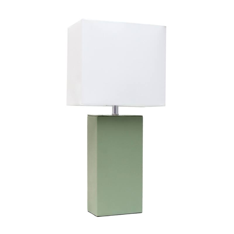 Leather Table Lamp with White Fabric Shade