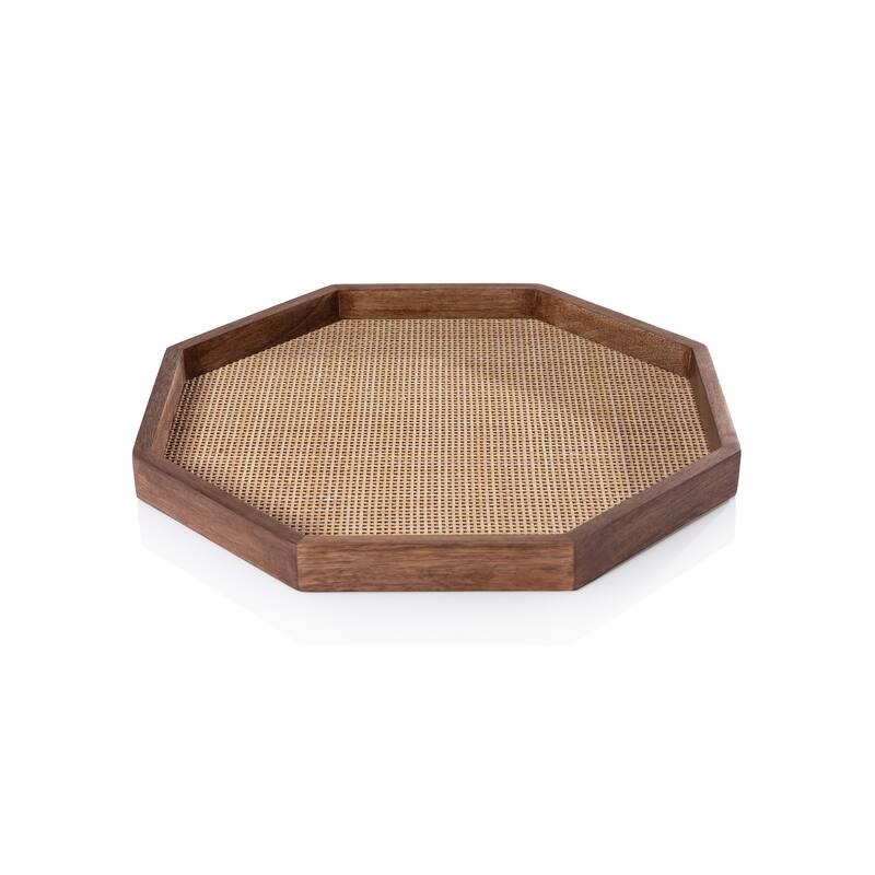 Banyan Mango Wood w/ Rattan Inlay Octagonal Tray - Small