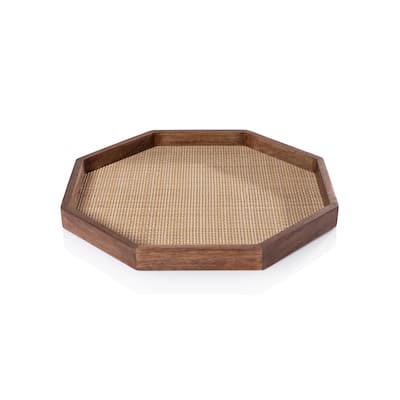 Banyan Mango Wood w/ Rattan Inlay Octagonal Tray