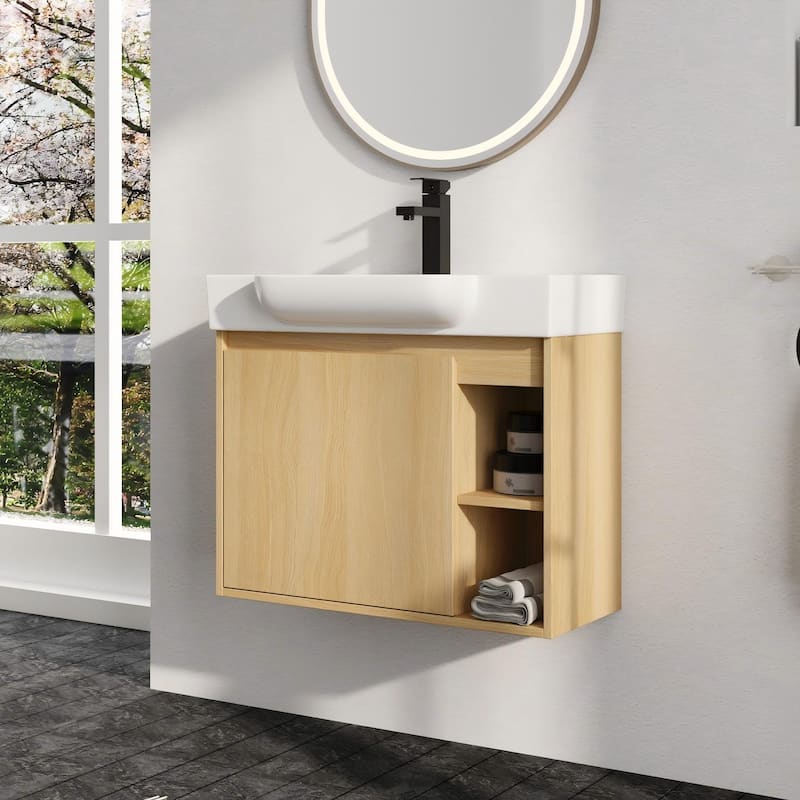 Malwee 24"/28" Floating Bathroom Vanity,Wall Mounted Bathroom Vanity with Ceramic Sink and Soft Close Door