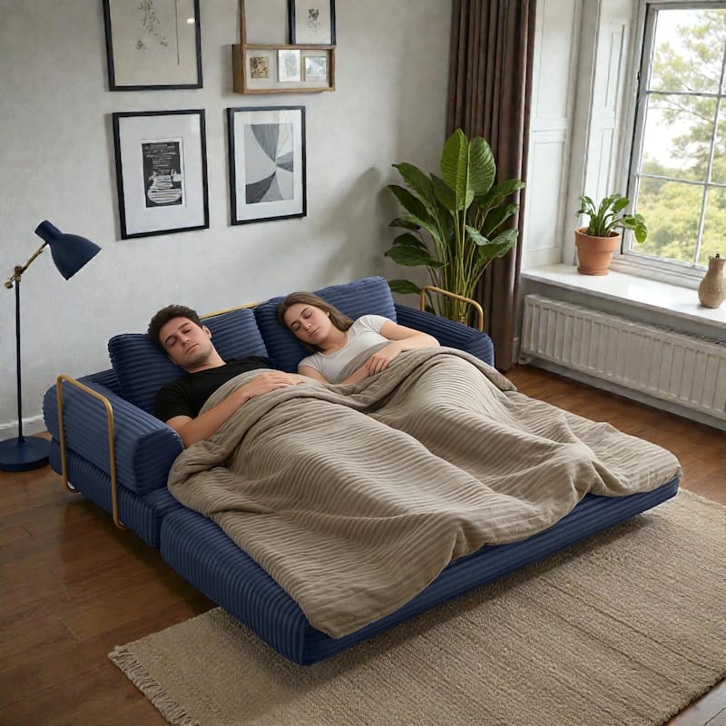 Convertible Sofa Bed Futon, Corduroy Folding Floor Couch with Pillows, Boneless Sleeper Mattress for Living Room