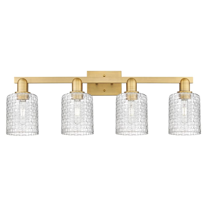 Innovations Lighting 716-4W-11-32 Cobbleskill Vanity Cobbleskill 4 - Brushed Brass / Clear Basket Weave
