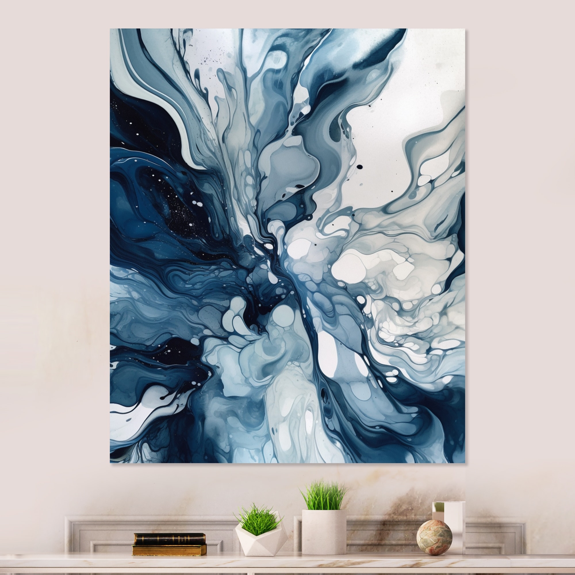Designart "Blue Grey Ethereal Elixir I" Abstract Shapes Metal Wall Art Living Room