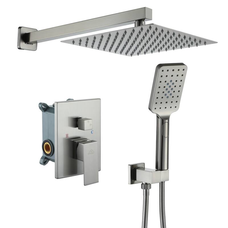 3-Spray Pattern 10 in. Wall Mount Shower System Shower Head and Functional Handheld, Brushed Nickel (Valve Included) - 10 inch