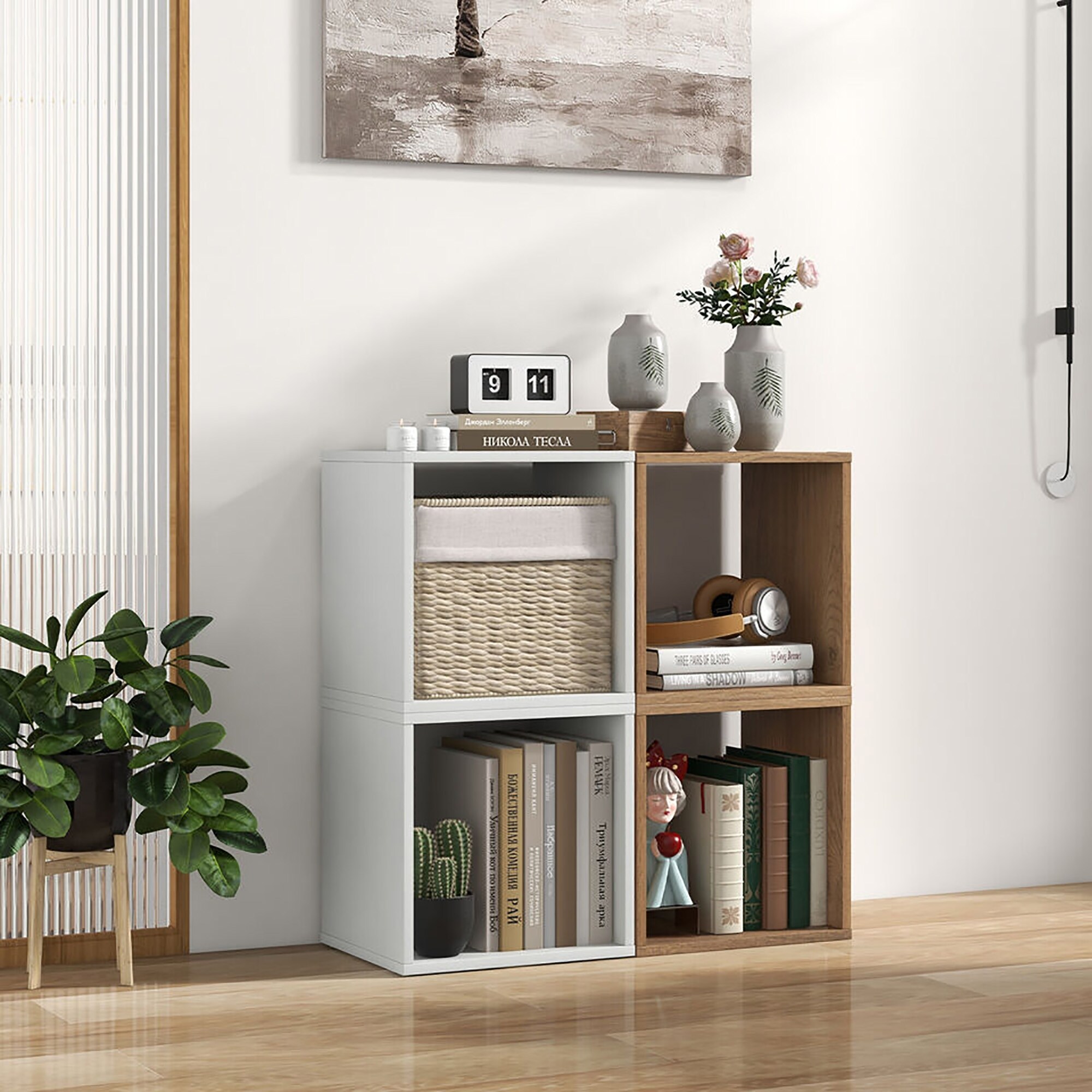 Gymax 4PCS Stackable Storage Cube Free-standing Storage Organizer