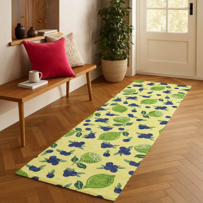 Machine Washable Indoor/ Outdoor Citrus Berry Chantille Rug