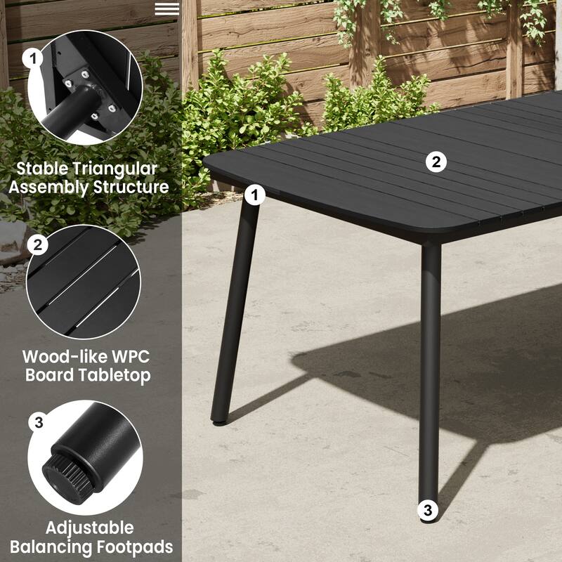 Outdoor Patio Dining Table Rectangular Aluminum Outdoor Table for 6/8/10 Person