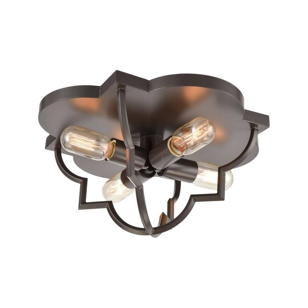 Four Light Quatrefoil Flush Mount - Curved and Angled Metalwork Design Ceiling Light Oil Rubbed