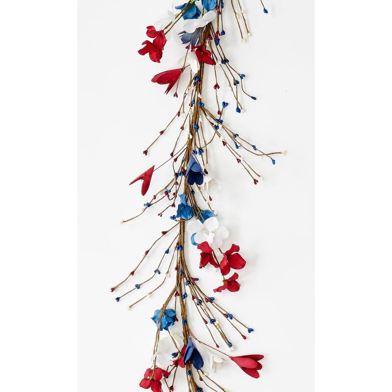 60" Red, White and Blue Patriotic July 4th Holiday Flower Garland - 7