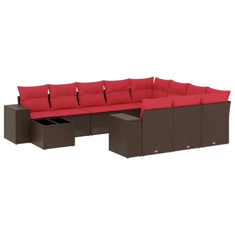 vidaXL 11 Piece Patio Sofa Set with Cushions Black/Brown/Gray Poly Rattan - 24.4 x 24.4 x 27.2