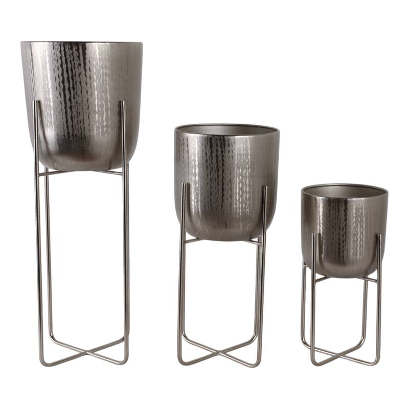 Metal Planters Hammered Design Modern Geometric Stands (Set of 3)