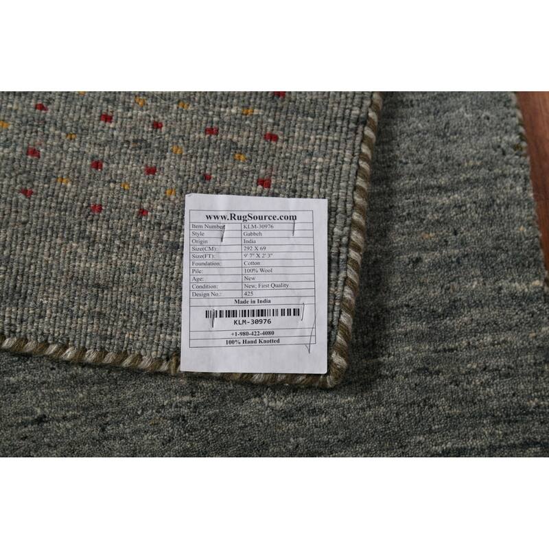 Striped Gabbeh Oriental Runner Rug Hand-Knotted Grey Wool Carpet - 2'3"x 9'7"