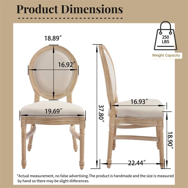 French Country Dining Chairs Set of 2,Upholstered Chairs w/Round Back