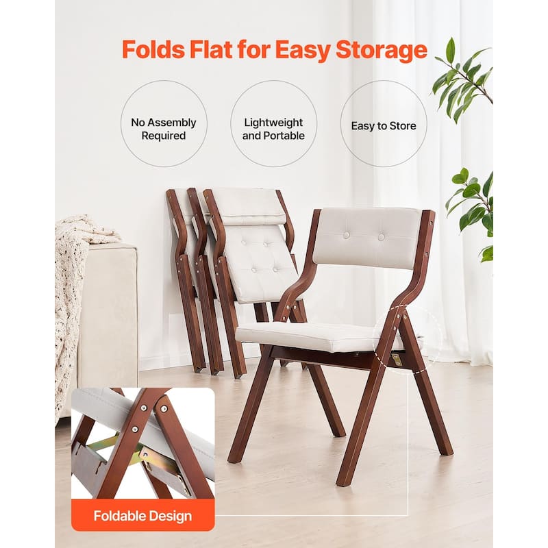 Foldable Wooden Chair with Padded Cushion, Portable Design
