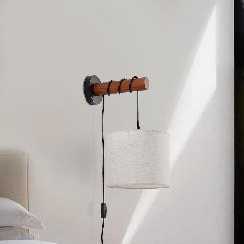 Bentzel 1-Light Fabric Arm Sconce - Walnut