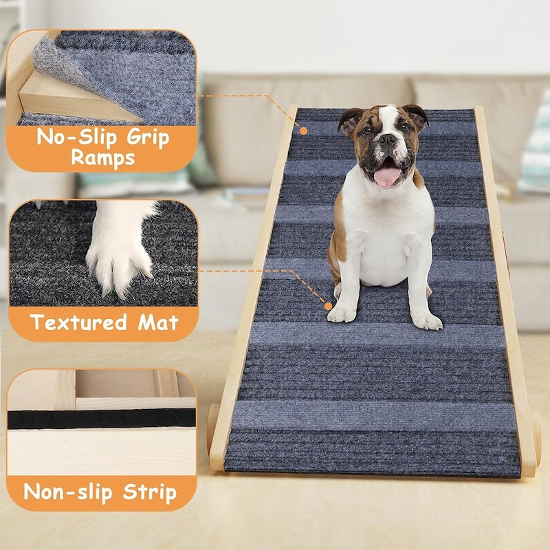 Wooden Dog Ramp Adjustable Folding Portable Pet Ramp with Sticky Roller - Natural - 41" x 15.7" x 4"