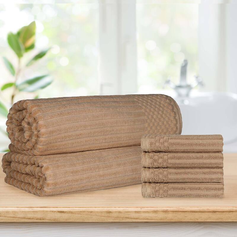 Ribbed Cotton Absorbent Heavyweight Hand Towel and Bath Sheet Set by Superior - Coffee