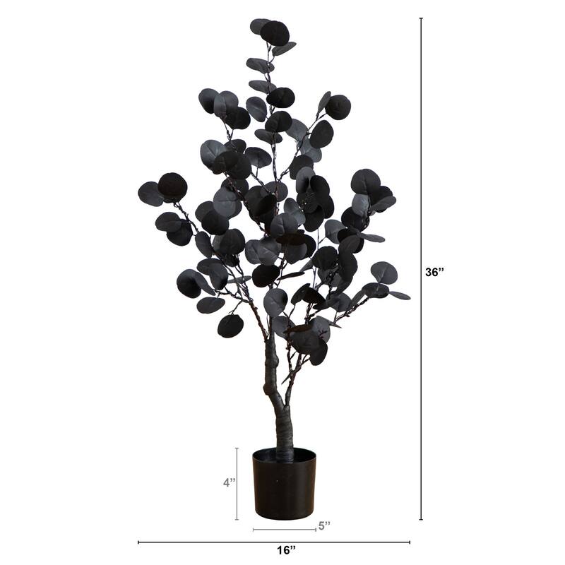 Pre-Lit Artificial Eucalyptus Halloween Potted Tree - 3' - Orange and Purple LED Lights