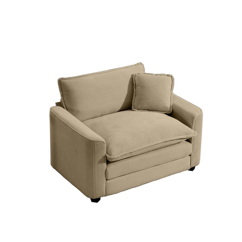 Corduroy Fabric Single Accent Sofa Chair with Pillow, Ergonomic Deep Seat Sofa for Livingroom