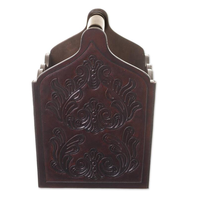 Novica Handmade Colonial Vines Wood And Leather Magazine Rack