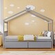 preview thumbnail 57 of 72, Creativity House Bed Twin Size Frame with 2 Wood Drawers for Boys Girls, Wood Platform Bed with Roof No Box Spring Needed