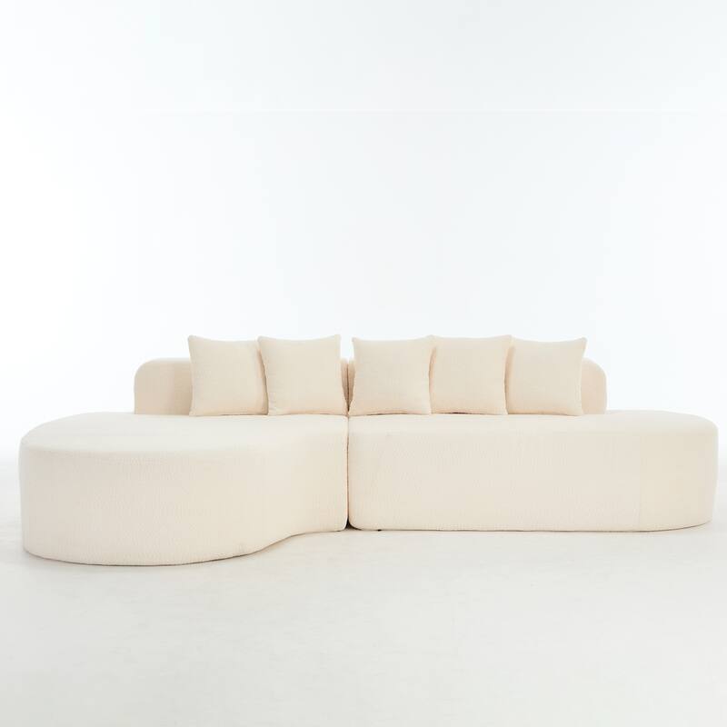 L-Shape Boneless Couch for Living Room, Curved Sectional Sofa Memory Foam Floor Sofa with 5 Pillows
