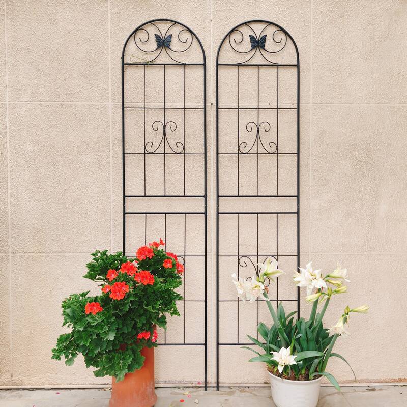 2 Pack Metal Garden Trellis Rustproof Trellis for Climbing Plants Outdoor Flower Support Black