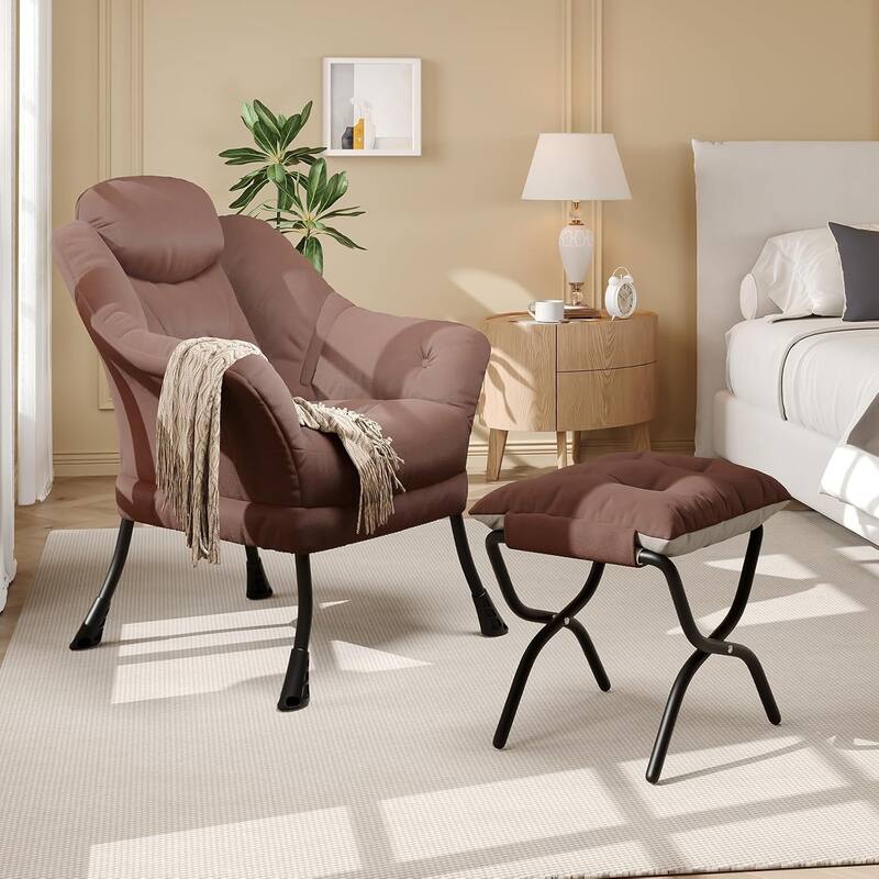 Lazy Chair, Ergonomic Reading Armchair Foldable Footrest, Modern Lounge Chair Removable Washable Cover