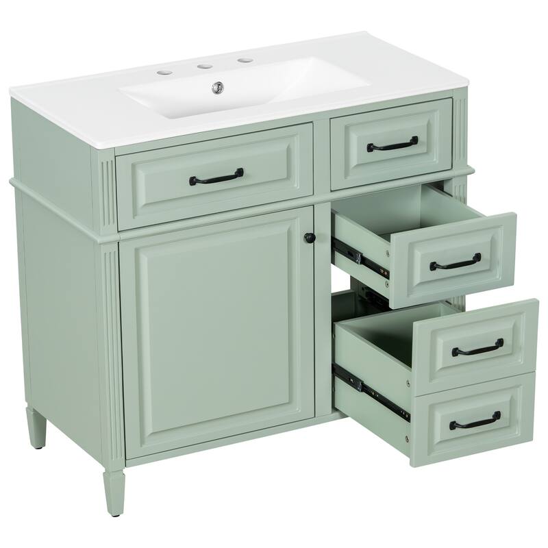 Freestanding 36 Inch Bathroom Vanity Cabinet with Ceramic Sink (Faucet Not Included)