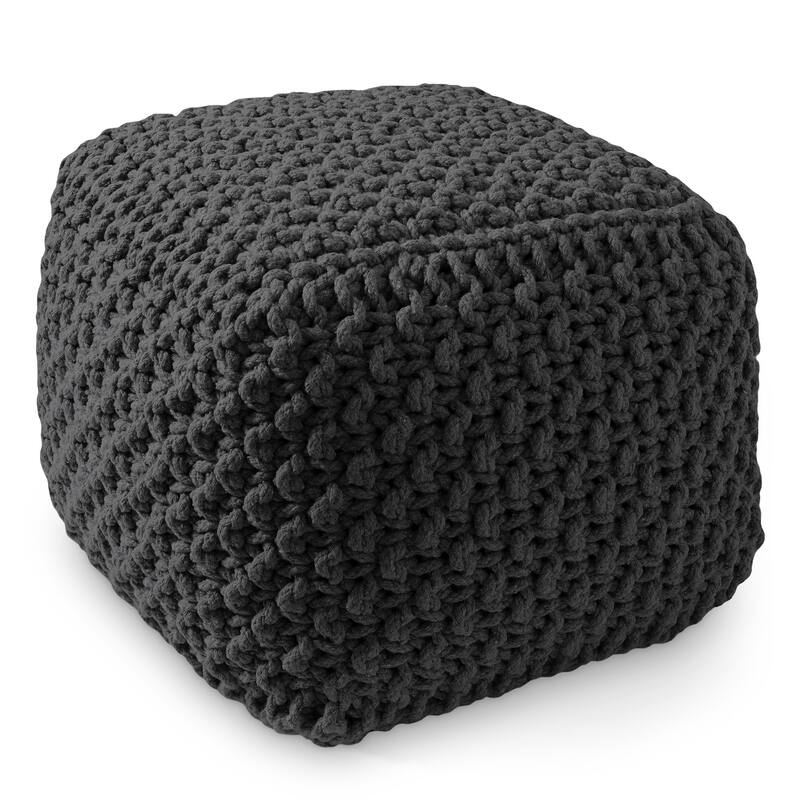 Cotton Pouf Ottomans Knit Foot Stool Pouffes for Living Room - Black - 18.5" x 18.5" x 14.5" - Square