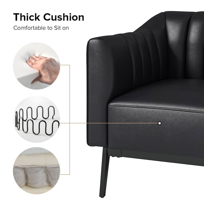 Alfons Industrial Leather Chair with Channel Tufting and Metal Leg by HULALA HOME