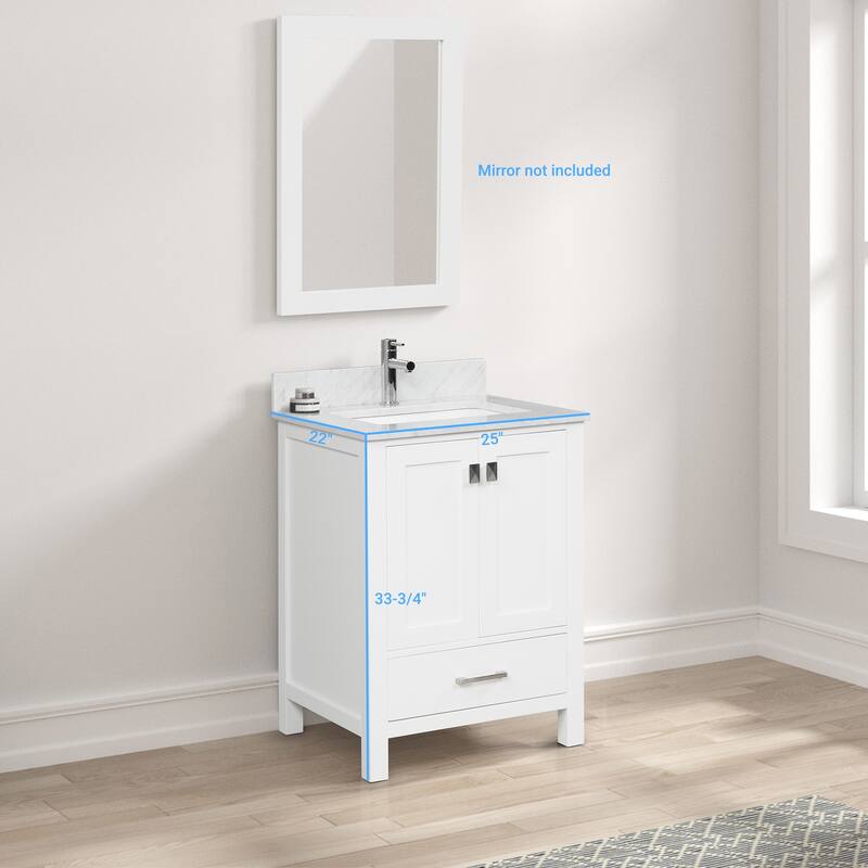 Blossom Geneva 24" Solid Wood Vanity w/ Marble Top, Sink & Mirror