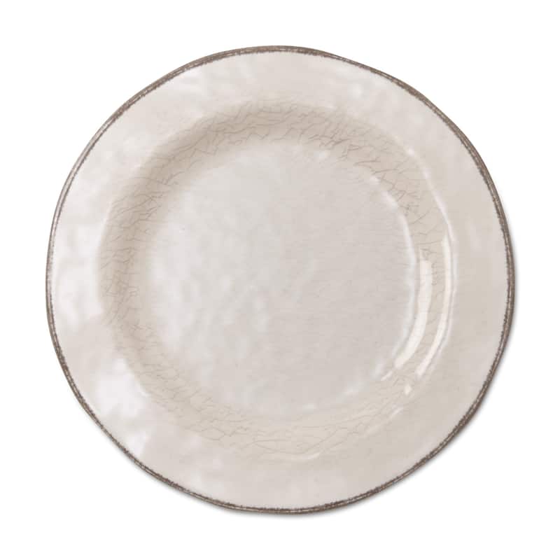 9"x9" Veranda Cracked Glazed Solid Wavy Edge Melamine Dinnerware Salad Plate Dishwasher Safe Indoor Outdoor Ivory Set of 4