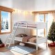 preview thumbnail 2 of 28, Luxury Twin-over-Twin Bunk Bed with Angled Ladder, White