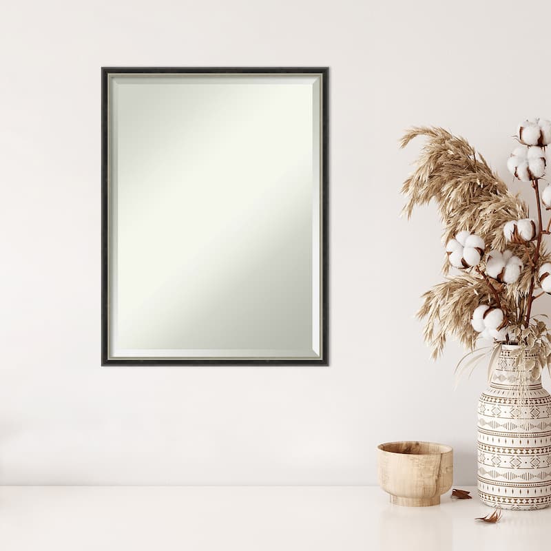 Theo Black Silver Beveled Wood Framed Wall Mirror