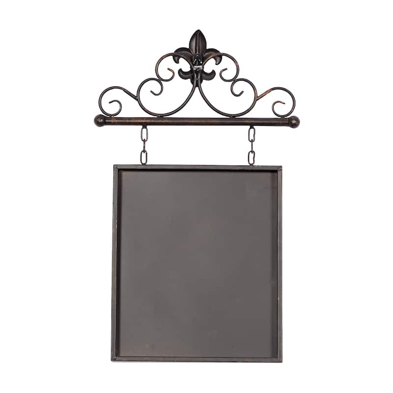 Bronze Metal Suspended Fleur De Lis Home Wall Decor with Scrollwork Hanger