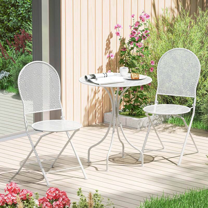 Costway 3 PCS Metal Bistro Set Round Table & 2 Folding Chairs with