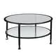 preview thumbnail 8 of 11, SEI Furniture Glenn Distressed Black Metal Round CoffeeTable with Glass Top and Shelf