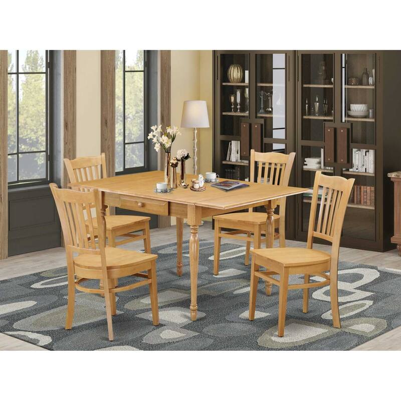 5-Piece Natural Oak Finish Solid Wood Top - Dining Room Set - Seats 4