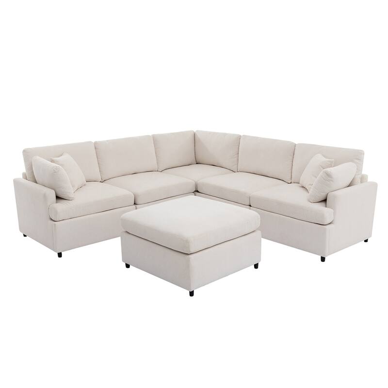 Modern Large Sectional Sofa with Removable Ottomans and Legs