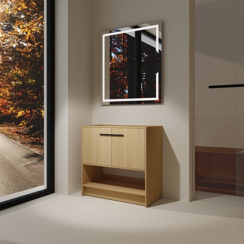 GDFStudio - Lisbon Modern Minimalist Freestanding Bathroom Vanity Cabinet with Soft Close Doors, Open Shelf, Sink NOT INCLUDED