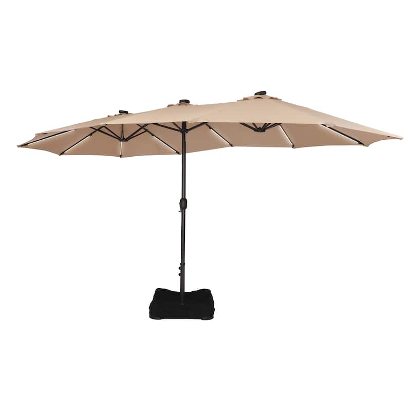Clihome 15Ft Outdoor Solar Lights Rectangular Crank Market Umbrella, with Base