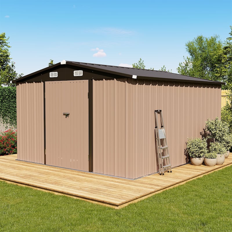 AOXUN Outdoor Storage Shed with Lockable Doors and Air Vents for Garden - 10'x12' - Without Floor