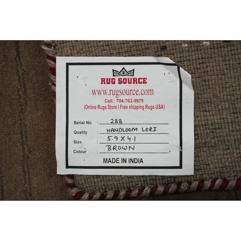 Brown Wool Gabbeh Oriental Accent Rug Geometric Tribal Carpet - 5' 9'' X 4' 1''