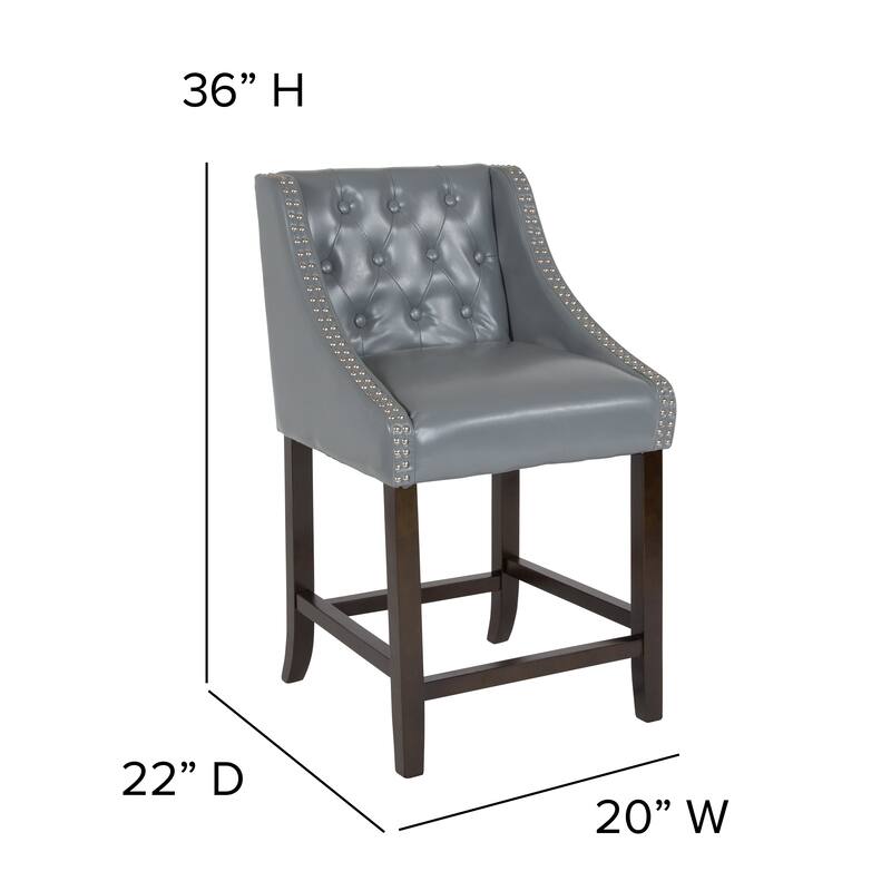 Transitional Tufted Upholstered/Walnut Finish Counter Stool (Set of 2)