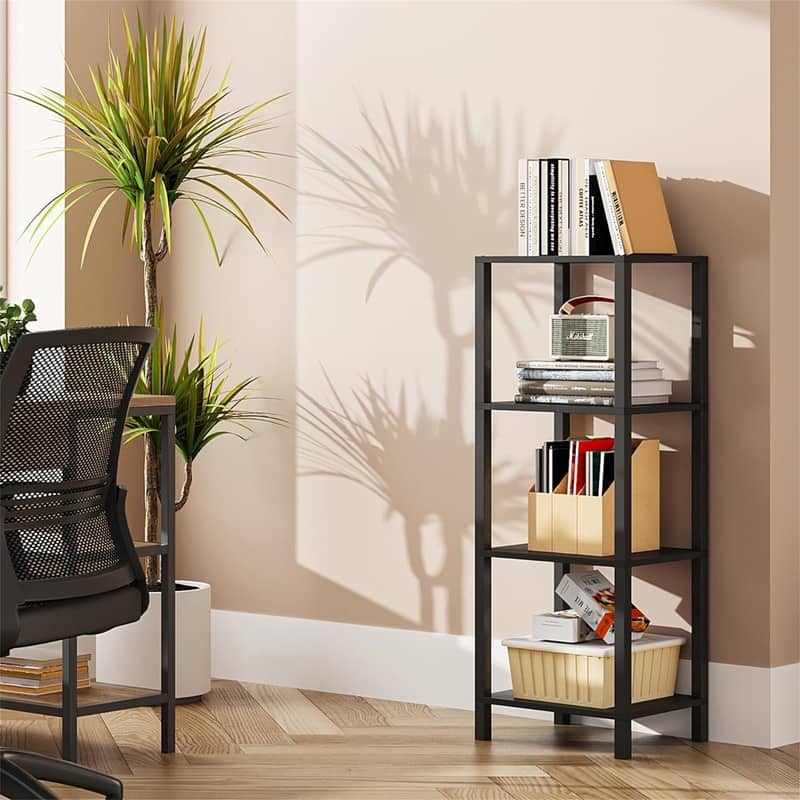 Bookshelf 4 Tier Tall Book Shelf - 10.7"D x 15"W x 40.8"H
