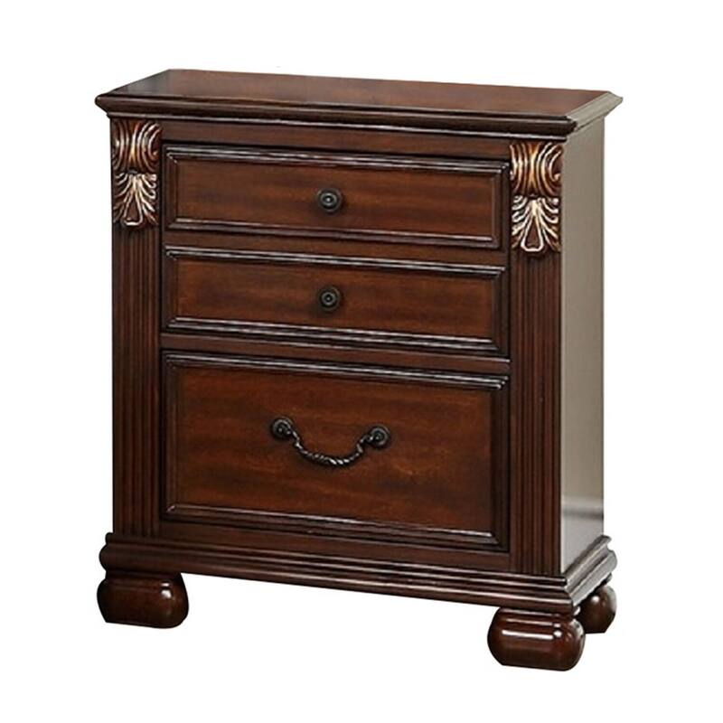 Cherry Oak Brown 3 Drawer 16 in. W Nightstand with Sturdy Hardware and Ample Storage