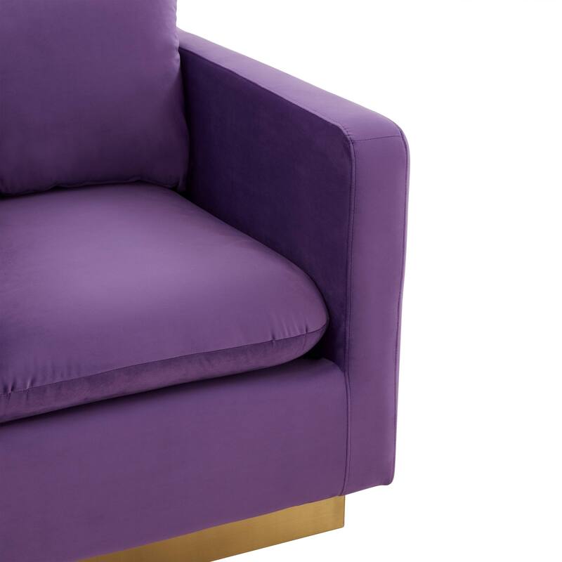 Nervo Velvet Modern Single Seater Sofa, Accent Arm Chair with Gold Stainless Steel Square Base for Living Room & Bedroom - 32.67